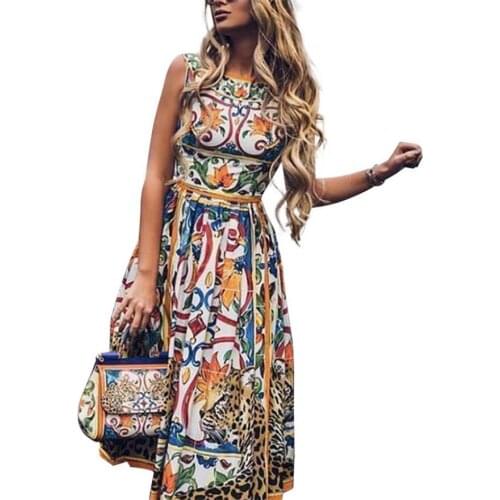 2021 Summer Beach Dresses S-XXXL Sleeveless Print Bohemian Streetwear Party Club Casual Gowns Elegant Dress