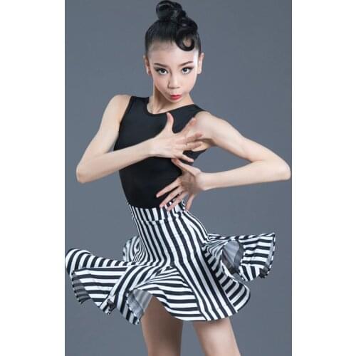 New Girls Latin Dance Dress Children Dance Leotard Skirt Sets Sleeveless Performance Competition Standard Kids Dance Costumes