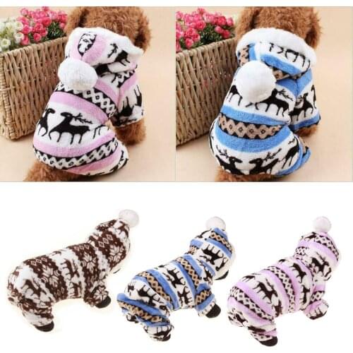 Winter Warm Dog Jumpsuits Plush Rompers Pajamas Soft Cotton Small Pet Dogs Clothes