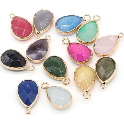 Natural Amethysts Stone Pendants Waterdrop Faceted Crystal Jades Dyed White Stone Charm for Jewelry Making Necklace Earring 1Pcs