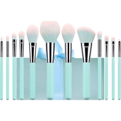 12Set/Lot 12Pcs/Set PU Bag Highlight Makeup Brush Set Wooden Handle Eye Shadow Powder Concealer Red Lip Cosmetic Tools HA2431