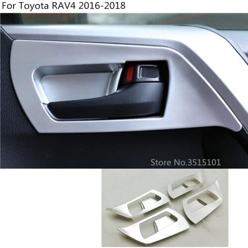 Car Styling Cover Stick Trim ABS Chrome Matte Door Inner Built Bowl Frame 4pcs For Toyota RAV4 2016 2017 2018
