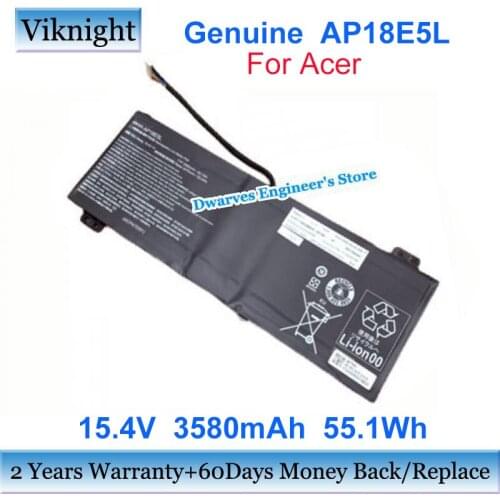 Genuine AP18E5L Battery For ACER Notebook Batteries 15.4V 3580mAh 55.1Wh 3 Cells Li-ion Rechargeable Battery Packs