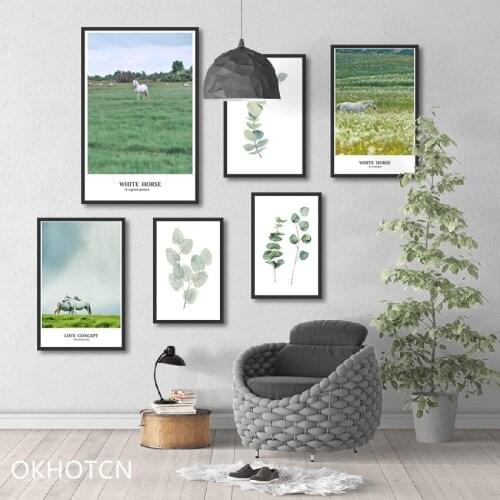 White Horses Canvas Painting Animal Grassland Pictures Sky Wallpapers For Home Room Decor Artwork Modular Modern Wall Posters