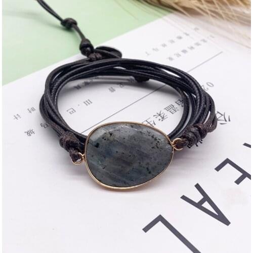 DIY Lovers Handrope Womens Multi-layer Cord Bracelet Natural Stone Bracelet Creative Office Simple Bracelet Jewelry