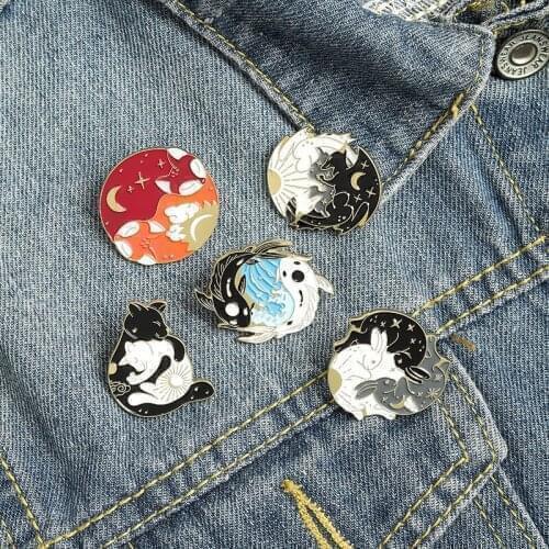 Cartoon Animal Brooches Couple Cat Fish Fox Enamel Pins Clothes Collar Lapel Pin Bag Metal Badges Jewelry For Lover