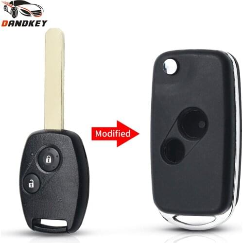 Dandkey Modified Flip Key Shell Car Case For Honda Accord CRV Pilot Civic 2003 2007 2008 2009 2010 2011 2012 2013 Fob 2 Buttons