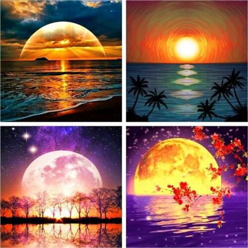 EverShine Diamond Mosaic Full Square Moon Picture Rhinestones Diamond Painting Night Cross Stitch Landscape Bead Embroidery