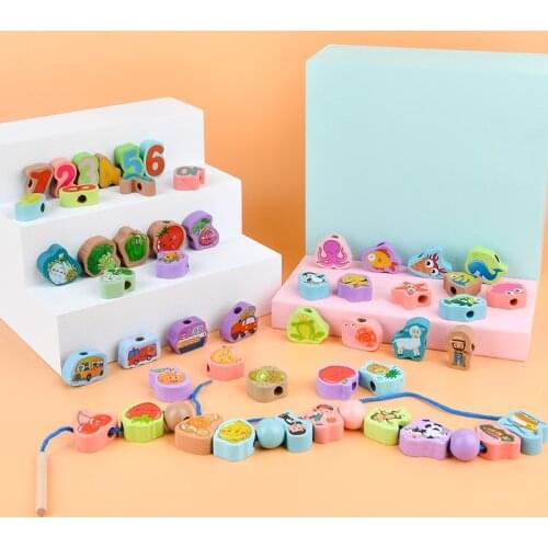 Toy Woo Wooden Toys Girls Boys Animal Fruit Figure Beaded Toys Intelligence Kids Toy Childrens Early Education Educational Toys