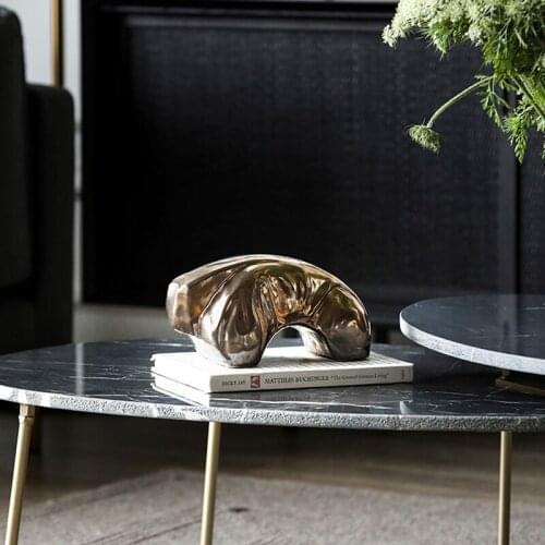 Modern Plating Golden Geometric Shaped Ceramics Sculpture For New Home Room Decorative Articles Handicrafts Porcelain Good Gift