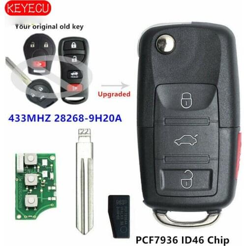 KEYECU Upgraded Flip Remote Key 433MHZ ID46 for Nissan Maxima TIIDA xTrail P/N: 28268-9H20A