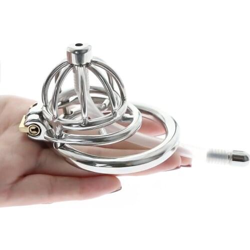 Stainless Steel With Urethral Catheter Cock Cage Spikes Cock Ring Stealth Lock Chastity Cage Chastity Device Sex Toys For Men