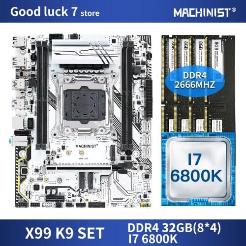 X99 motherboard LGA 2011-3 set kit with Intel core I7-6800K processor DDR4 32GB(4*8GB) 2666MHz RAM M-ATX NVME M.2 SSD X99-K9