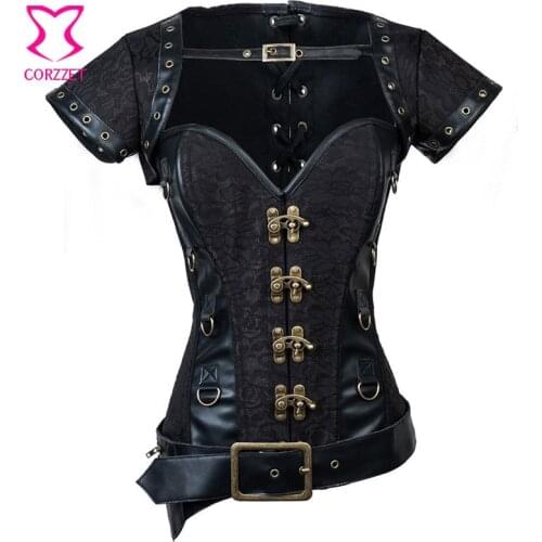 Steel Boned Waist Trainer Steampunk Corset Gothic Clothing Sexy Lace Up Corsets&Bustiers Burlesque Overbust Corselet Plus Size