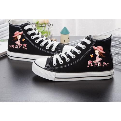 Women Sneakers Fashion Woman High Top Canvas Shoes Breathable Flats Shoes Lolita Cartoon Student Graffiti Cute Casual Shoes