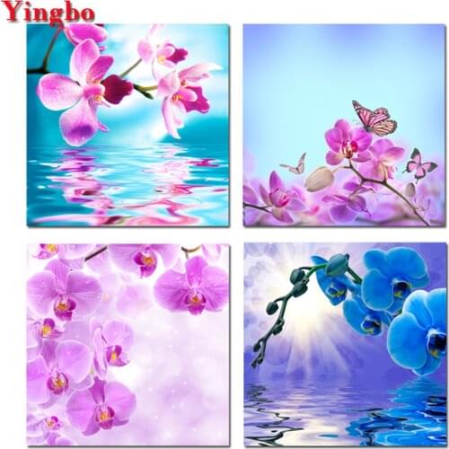 Square Round Diamond Painting Cross Stitch Butterfly Orchid Flowers Diamond Embroidery Diy 4pcs Diamond Mosaic Picture by number