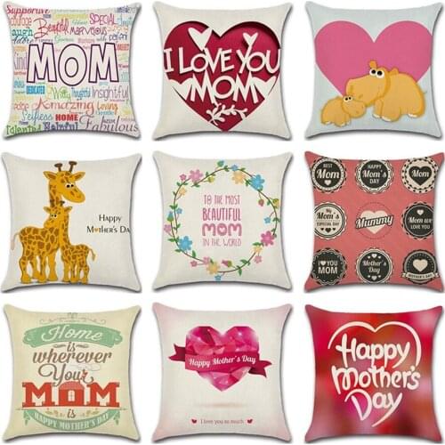 Fashion Cute Cartoon Mama Cushion Cover Linen 45*45cm Decor Love Mom Pillow Case for Sofa Home Happy Mothers' Day Pillowcase