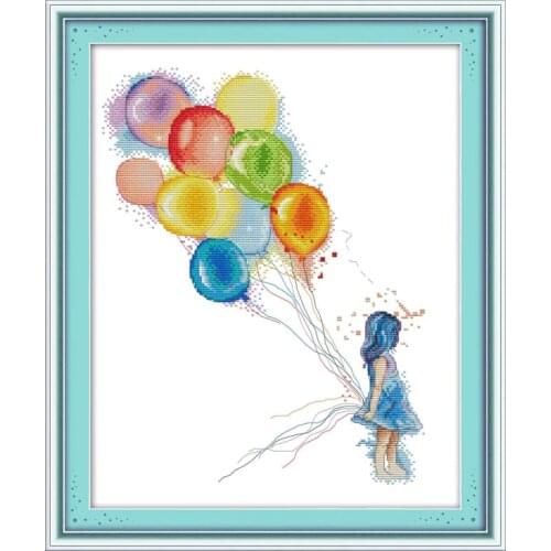 Joy Sunday The Little Girl with A Balloon Cross Stitch Sets 11&14CT Cross-Stitch Kit DIY Handmade Embroidery for Needlework