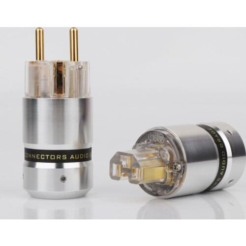 New OEM High End 24K Gold Plated Schuko Power Cable Plug IEC Connector Female male Plug for Hifi power Plug extension adapter