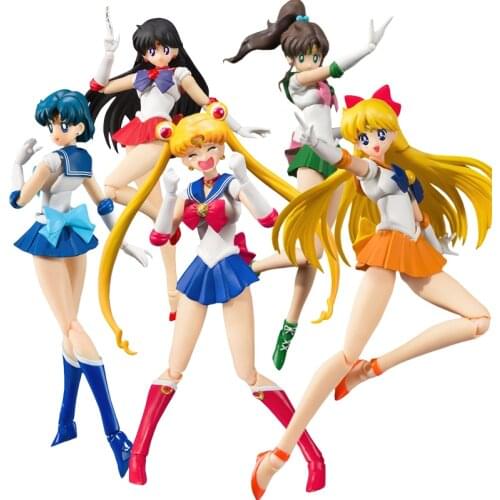 Bandai Genuine SHF Sailor Venus Sailor Jupiter Sailor Mars Sailor Moon Sailor Uranus Joints Movable Action Figure Model Toys