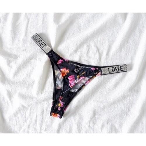 Sexy Women Pantie Crystal Rhinestone Underwear Fitness Gym Thongs Low Rise Fashion Tanga Female Push Up Lingerie Letter ssy52