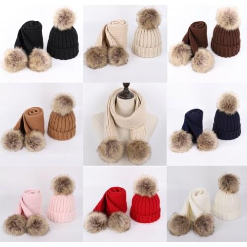 New Baby Hat Scarf Suit Autumn Winter Knitteed Child Hat Scarf Set Boys Girls Windproof and Warm for Outdoor Play Ear Protection