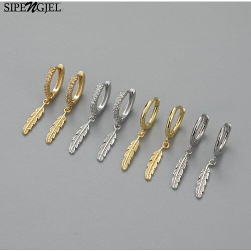 SIPENGJEL Hot Sell Minimalism Leaf Pendant Earrings Cute Korean Style Small Hoop Earrings For Women Girls Birthday Jewelry Gift