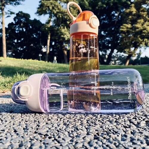 650ML Sports Bottle Tritan with Handle Scale Mark Heat Resistant Leak proof Reusable Anti-fall Kettle