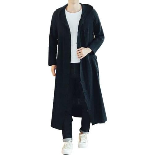 New Men Long Casual Hooded Trench Coat Spring Autumn Male Loose Hoody Cardigan Jacket Outerwear Overcoat