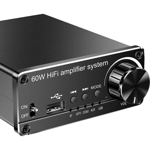 60W HiFi Audio Receiver Amplifier BT5.0 Audio Receiver Transmitter Digital Audio Power Amplifier Support USB AUX Power Cable