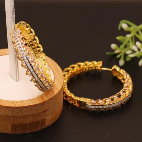 Vanifin Fashion Jewelry Luxucy Elegant Hollow Design Big Hoop Earrings Cubic Zircon Wedding Engagement Popular Earring Best Gift