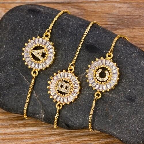 Top Quality Adjustable Initial Letter Bracelet Gold 26 Letters Charm Chain Name Bracelet Copper CZ Women Jewelry Family Gift