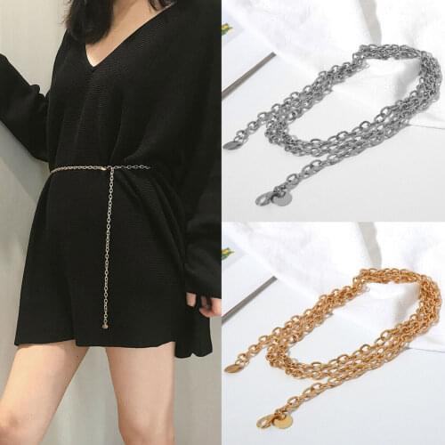 US Stock Womens Belt Narrow Metal Skinny Chain Fashion Belt Hip Waist Gold Waistband Dress Fine Waist Chain Apparel Streetwear