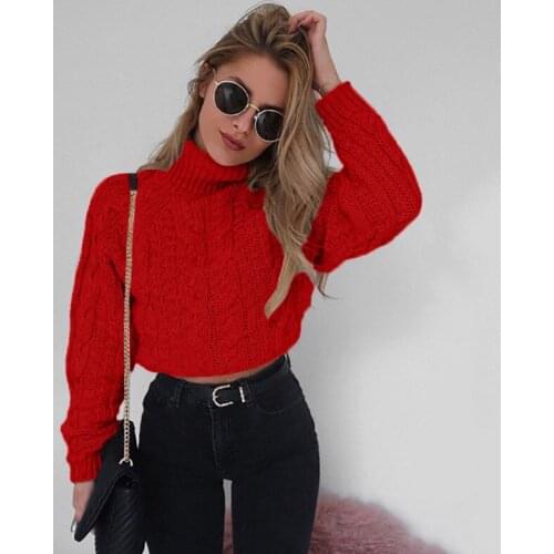 Woman Winter High Collar Sexy Umbilical Womens Sweater Twist Casual Knitted Sweater Female Tricot Jersey Jumper Sweater