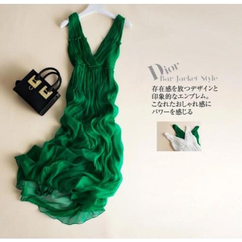 Dress New Summer Beach 100% Silk Women White Flowing Long Dress Elegant Natural Fabric High Quality Free Shipping