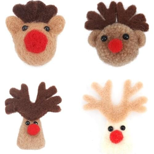 2PCs Christmas Reindeer Wool Felt Poke DIY Kits Craft Sewing Toys Kids Brooch Children Hair Band Accessory Backpack Decoration