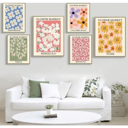 Abstract Colorful Flower Wall Art Poster Vintage Minimalist Canvas Painting Nordic Posters And Prints Wall Pictures Home Decor
