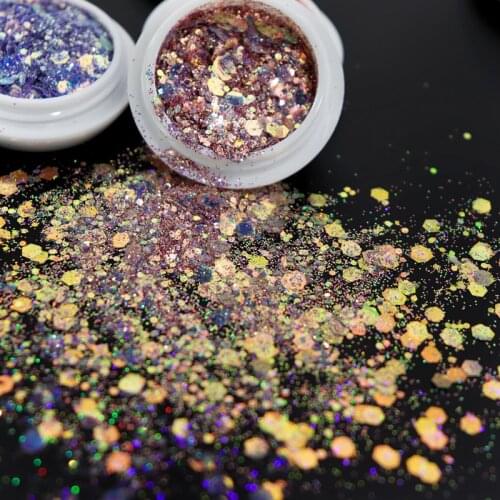 Sparkly Chameleon Chunky Glitter Nail Sequins For Nail Art Designs 3D Hexagon Mermaid Mixed Flakes Nails Gel Acrylic Manicure