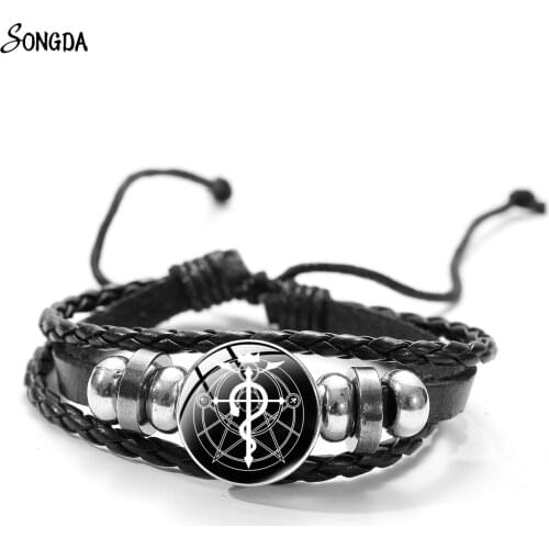 Fullmetal Alchemist Bracelet Death Note the Promise Neverland Seven Deadly Sins Elric Edward Brotherhood Black Leather Bangle