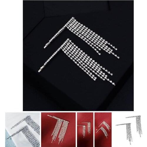 Long Tassels Silver Color Rhinestone Hair Bobby Pins Clips for Women Girls Hair Maker Bride Noiva Wedding Party Hair Decor