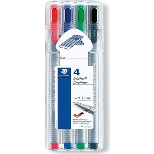 Staedtler 334 Triplus Fineliner Superfine Point Pens, 0.3 mm, Assorted Colours, Pack of 4