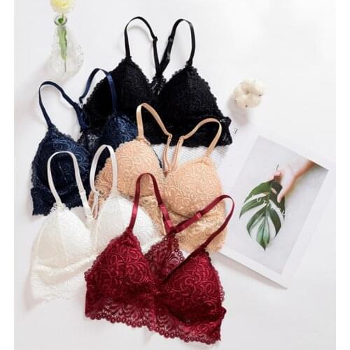 French Style Sexy Lace Bra Underwear Lingerie for Women Summer Soft Thin Bikini Swimsuit Push Up Breast Brassiere Bralette 2021