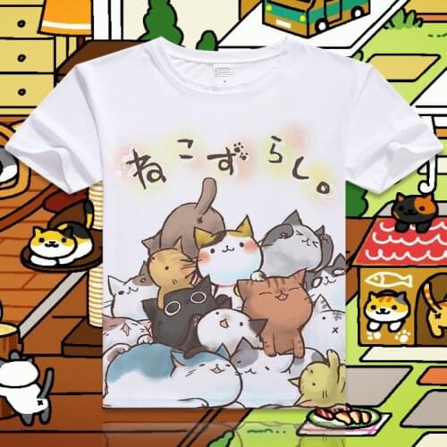 New Game Neko Atsume Cartoon Cat Cotton T shirt Short Sleeve O-Neck T-shirt for Women/Student Summer Clothes Top Tees S-4XL