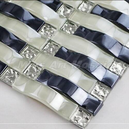 Glossy white & dark blue arch crystal glass mosaic tilies wall tile