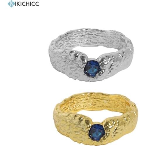 KIKICHICC 925 Sterling Silver Gold Blue Zircon CZ Resizable Rings Geometric Irregular Women Luxury Jewelry 2021 Women Wedding