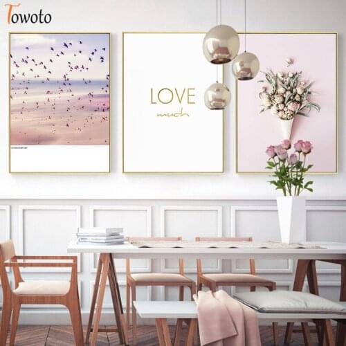 Candy Sky Print Love Quote Poster Flower Bouquet Canvas Painting Pink Nursery Wall Art Wall Pictures for Living Room Home Decor