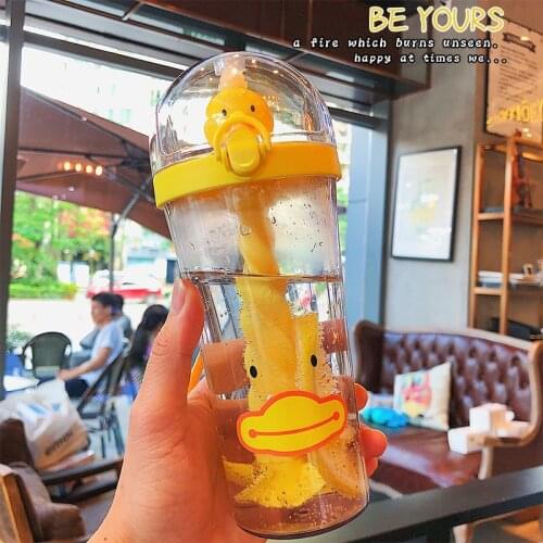 500ml Cartoon Animal Mixing Cup Large Capacity Plastic Cup Male Student Couple Water Cup Creative Boba Tea Cup