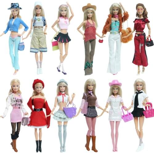 Handmade Doll Dress for Barbie Doll Fashion Clothes Summer Tops Skirt Daily Sport Outfit with Coat Bag Cap Shoes Accessories Toy