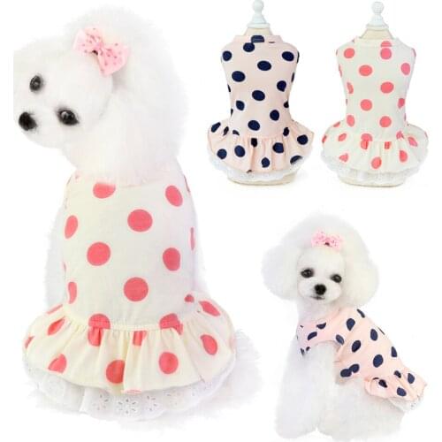 Summer Dot Puppy Dog Cat Dresses for Yorkies Chihuahua Clothing Soft Cotton Lace Pet Clothing for Dogs Cats Pets Skirt Dress