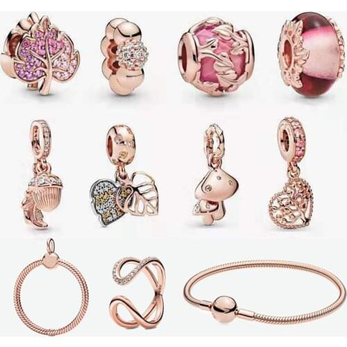 Hot Sale Real 92 5 Heart-shaped Maple Leaf Rose Series Fit Original 3mm Bracelet Making Fashion DIY Jewelry For Women